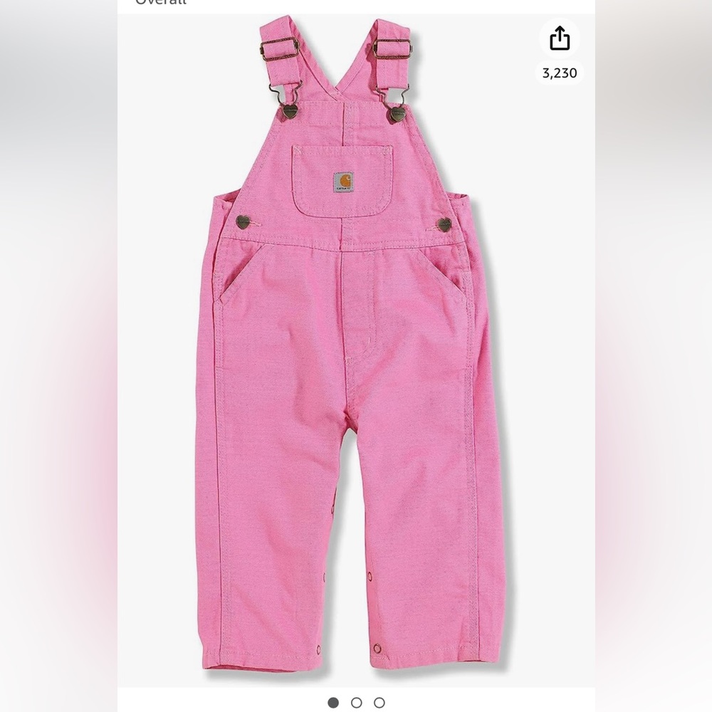 Carhartt Girls Pink Little Washed Canvas Bib Overall Cotton Size 9 M
